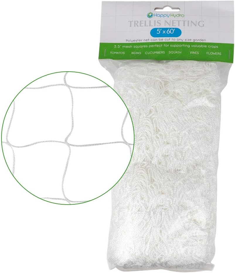 Happy Hydro - Trellis Netting for Garden - Plant and Vine Support - 3.5 Inch Mesh - 5' H x 60' W