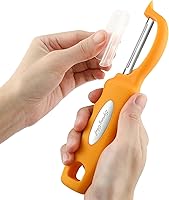 Vista 8 de Spring Chef Pelador de Verduras Giratorio Premium, Mango de Agarre Suave y Cuchillas de Acero Inoxidable Ultra Afiladas - Pelador de Cocina Perfecto