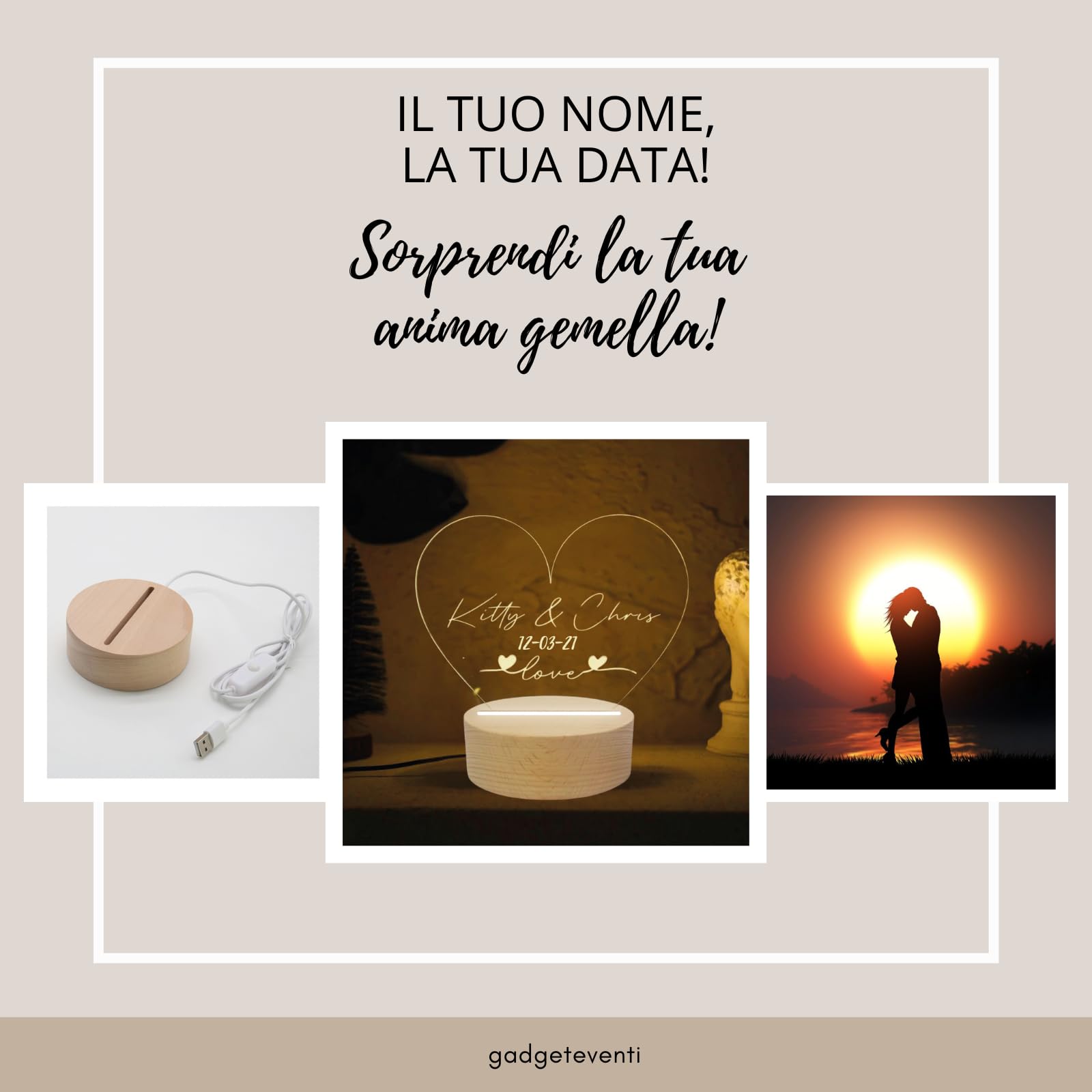 Luce Notturna A Forma Di Cuore Con Nome - Regalo D'Amore In Legno Handmade - Foto 9