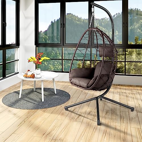 HinHocker Hängesessel mit Gestell | Hängeschaukel für Indoor und Outdoor | Inkl. Kissen und Auflagepolster | Korbsessel, Hängesessel Terrasse, Ei Stuhl, Hängekorb Sessel, Traumschwinger – Bild 3