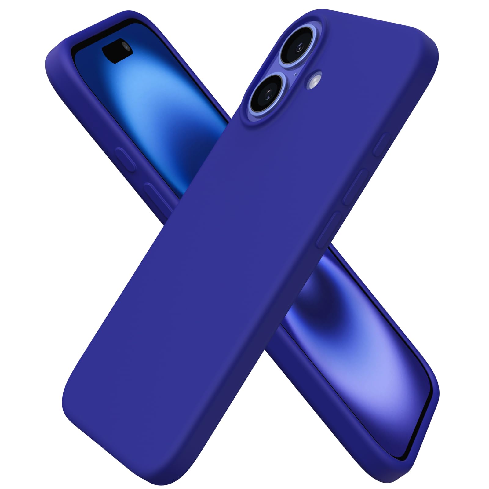 ORNARTO Compatible with iPhone 16 Case 6.1", Slim Liquid Silicone 3 Layers Full Covered Soft Gel Rubber Shockproof Phone Case, Protective Cover with Anti-Scratch Microfiber Lining-Klein Blue