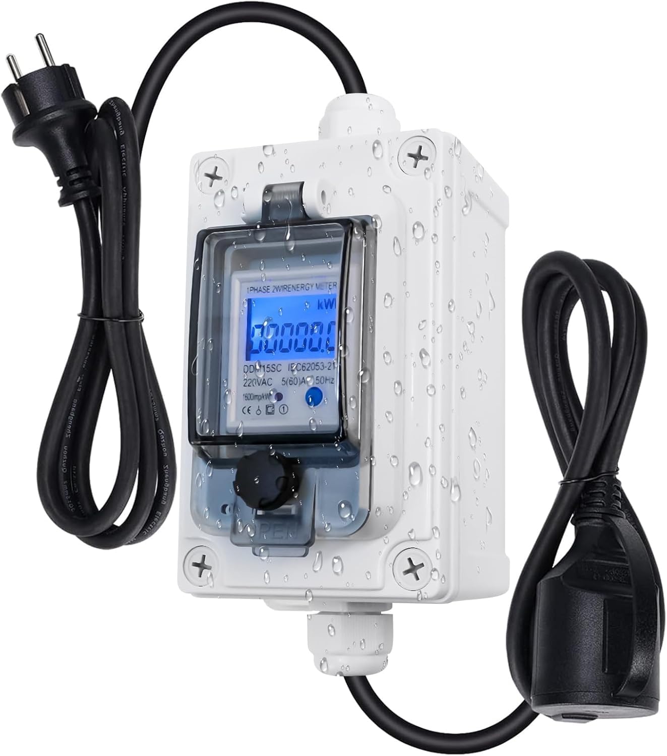 Misuratore digitale portatile 230 V, 60 A, misuratore portatile CEE, con impermeabilità IP67, misuratore di potenza LED con funzione reset, cavo tubo in gomma