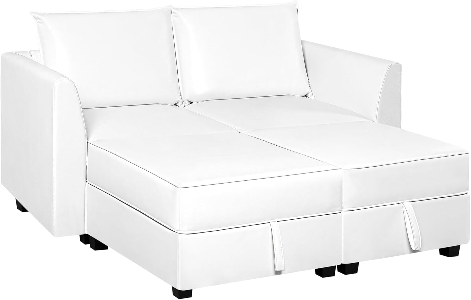 Naomi Home Modular Convertible Sectional Sofa with Reversible Chaise, Elizabeth L-Shaped Couch with Ottoman and Storage, White