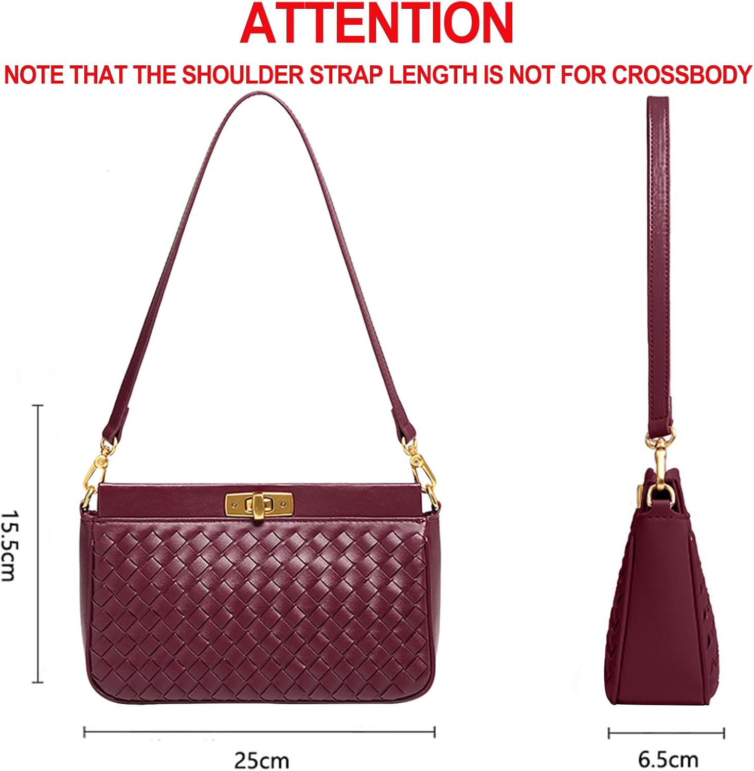 Shoulder Bag for Women Weave Lightweight Tote Bags Vegan Leather Handbags Handmade Cute Hobo Purse with Pocket (Burgundy) - Image 2