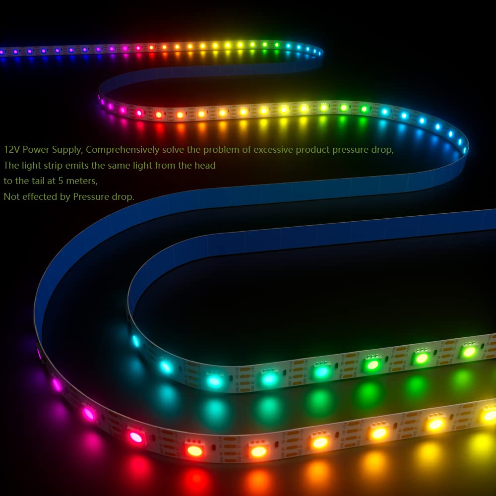 WS2815 RGB LED Streifen 5m, 60 LEDs/m – 12V, Individuell Adressierbar, Wasserdicht (IP65)