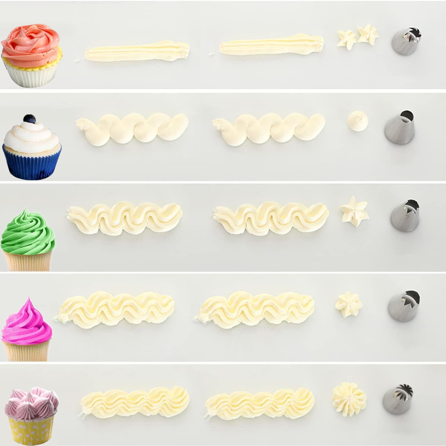 5 Große Spritztüllen Aus Edelstahl – Set Mit Runden Und Sternförmigen Tüllen Für Perfekte Torten-, Cupcake- Und Keksdekoration