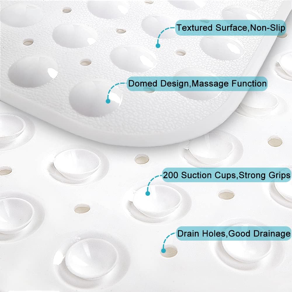 Linoows Bathtub and Shower Mats, Extra Long Non-Slip Bath Tub Mat 39 x 16 Inch, Machine Washable Bathmat with Suction Cups & Drain Holes for Bathroom Floor, White - Image 3