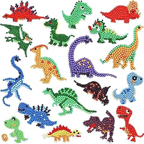 5D Diamond Painting Set for Children, 18 Pieces Creatiees DIY Animal Painting Animals Diamond Sticker Kit, Diamond Embroidery Sticker for Children Girls Adults Set (Dinosaur) Cover