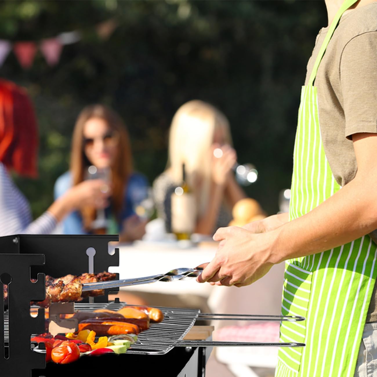 Charcoal Grills, Outdoor BBQ Grill with Side Table, Charcoal Grill with Wheels for Outdoor Grilling/Tabletop Cooking