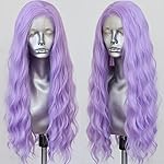 ELESTY Loose Wavy Long Light Purple Lace Front Wig For Women Natural Hairline 13 * 4 Synthetic Lace Front Wig Free Part Long Glueless Lace Wig Cosplay Rumi Wigs