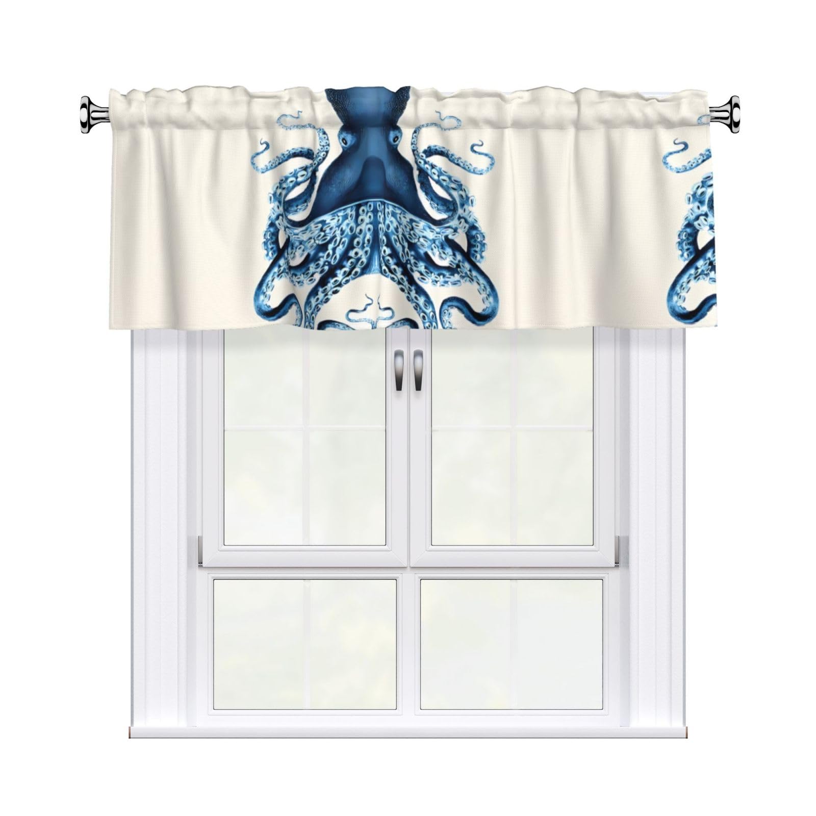 HJFCZH Octopus Prints Curtain Valance 54x18in - Peach Skin Kitchen Window Layer, Filtered Light & Quick-Install Rod Pocket Cover