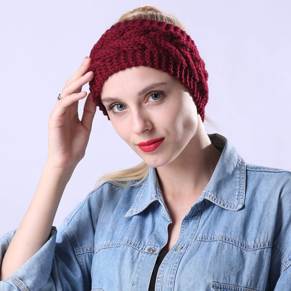 Beaupretty diadema de pelo de punto cálido trenza diadema otoño invierno crochet head wraps tocado de invierno para mujeres niñas regalo para navidad 6 piezas (beige rojo para cada 2 piezas)