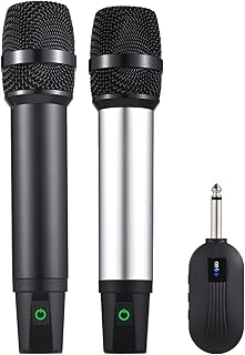 HUIOP Sistema de microfone sem fio UHF profissional com microfone sem fio portátil e receptor Mic recarregável 16 canais para vídeo transmissão ao vivo entrevista cantando festa,Microfone sem fio com