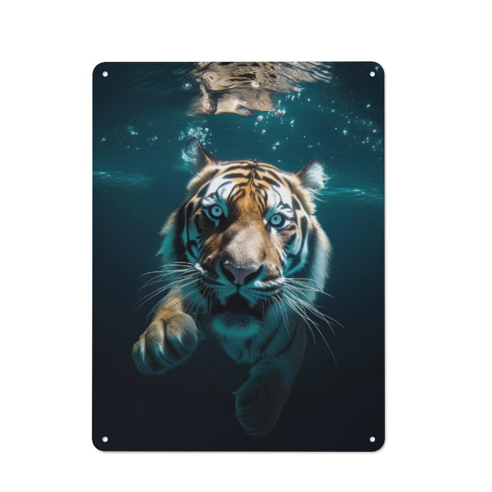 Junmoney Diving Tiger In Blue Water 40X30cm Rustic Metal Sign With For Guest Room Or Hallway, For Vintage Wall Decor Fans, For Metal Sign Collectors