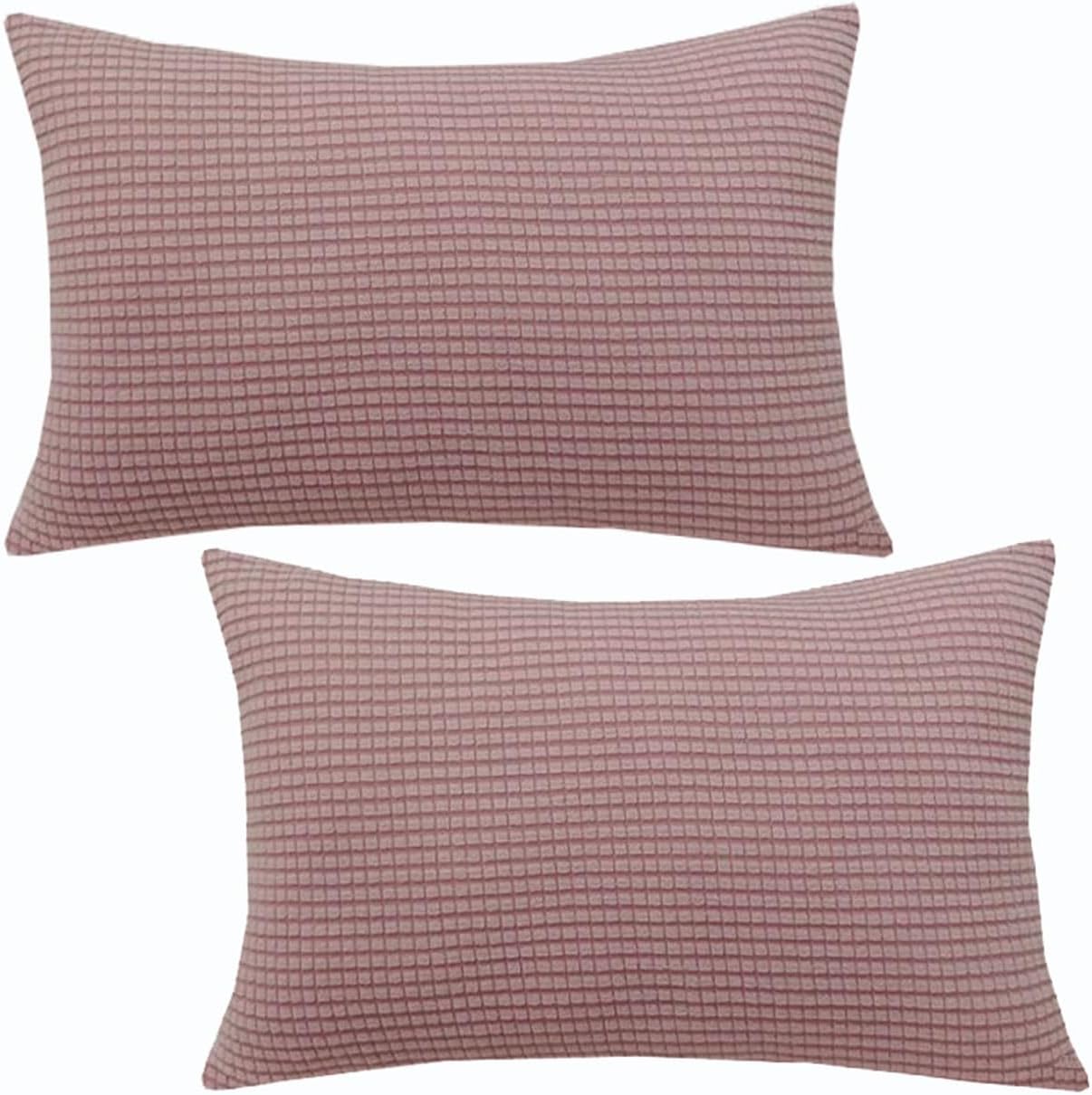 Sofa Throw Pillow Covers 12x20/18x18 Inch Corduroy Decorative Soft Striped Solid Pillow Covers Lumbar Cushion Case Couch Pillowcases for Sofa Bed Home Decorative(Dark Curry,70x90 cm (Set of 2))