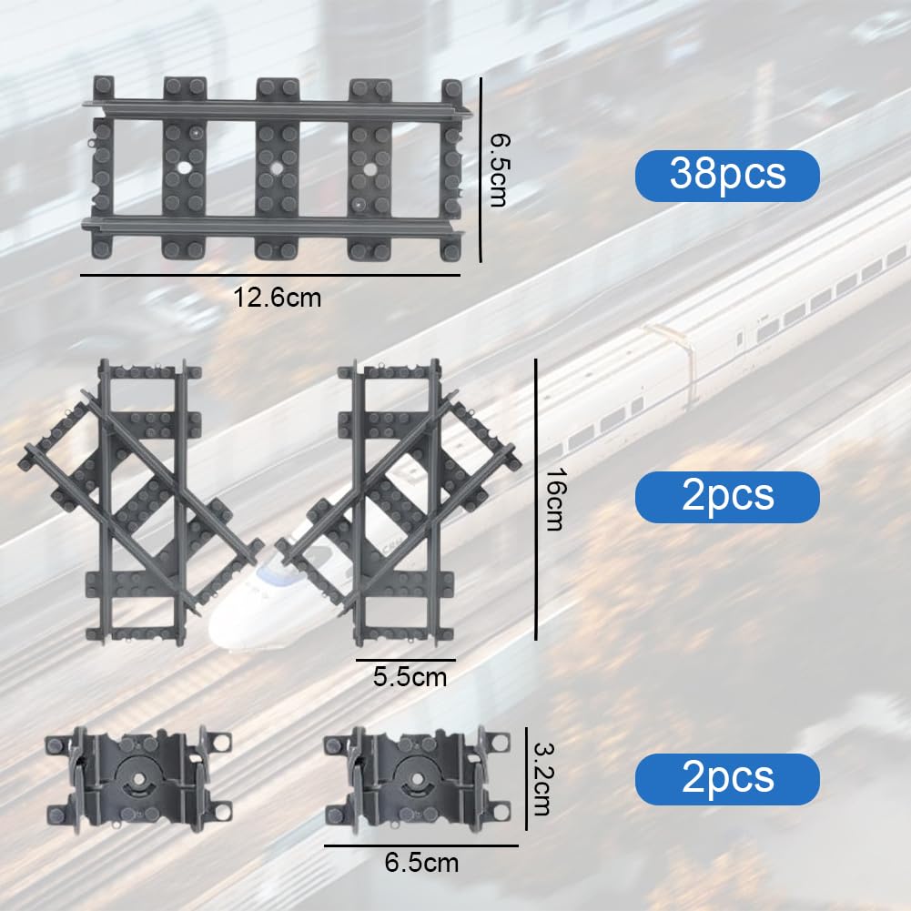 RANJIMA Bausteine Zug Schienen Set, 42 Stück City Schienen Spielzeug Eisenbahnschienen, City Erweiterung Erweiterungsset, Kompatibel mit dem Marktführer, Geschenke zur Ostern für Jungen Mädchen