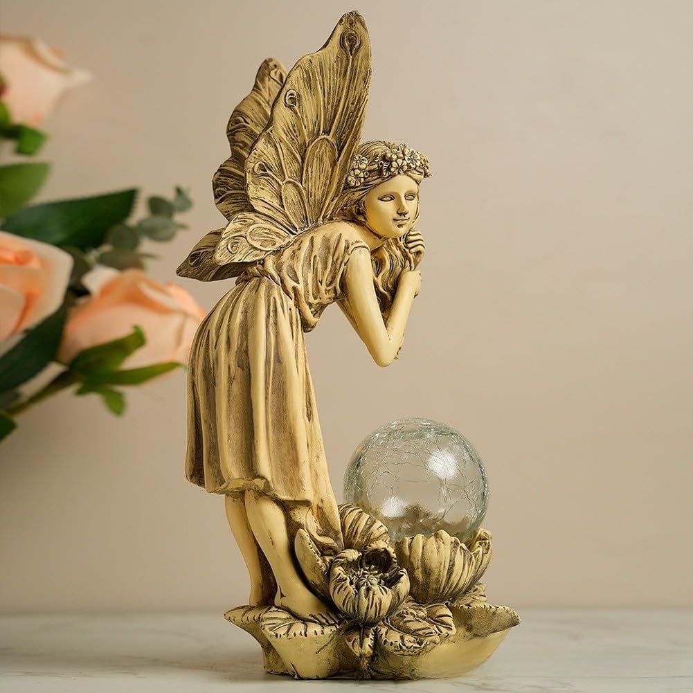 Statua per solare Esterno Fata dei Fiori in Resina per dura Statua(Retro)