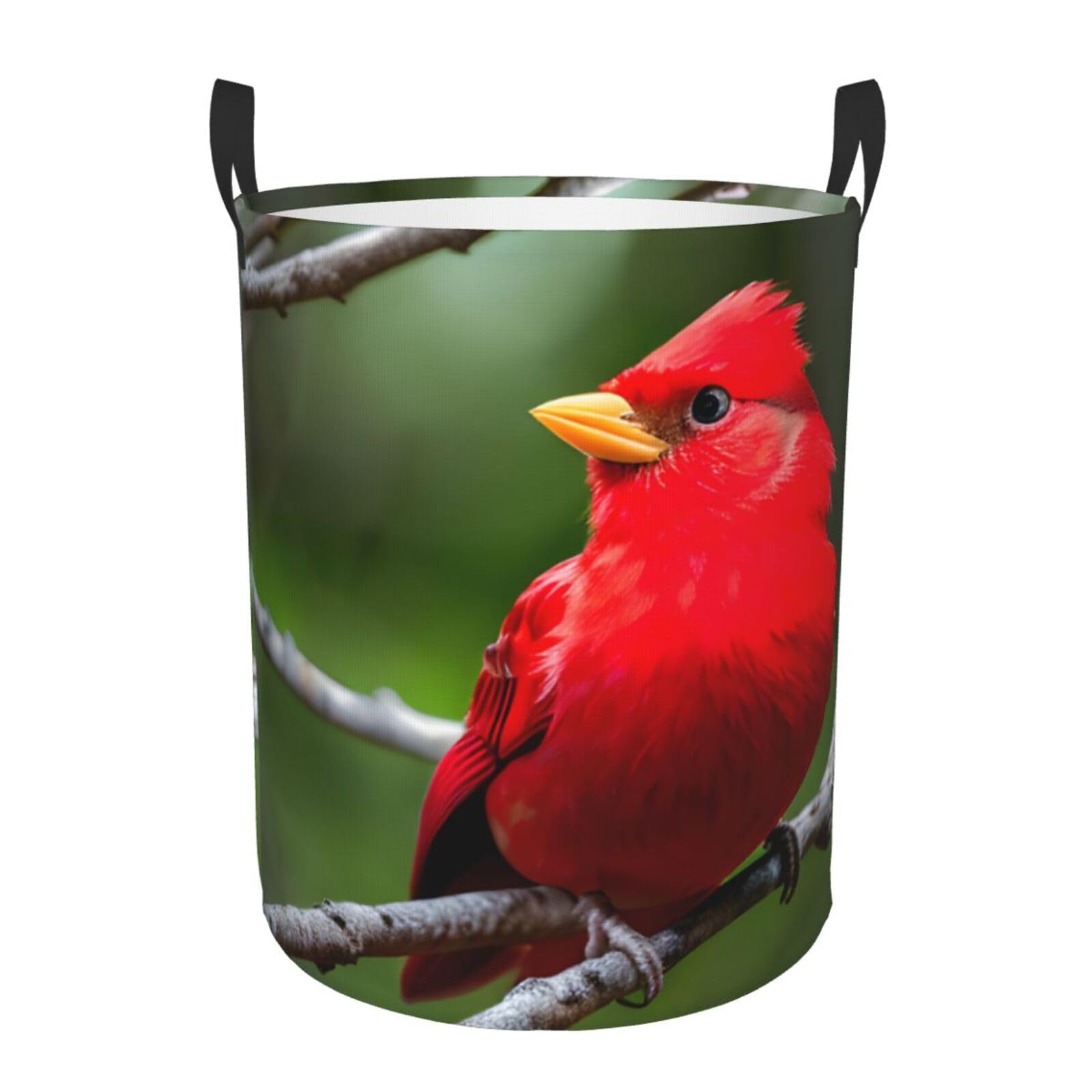 M Collapsible Round beautiful red Birds Print Laundry Hamper