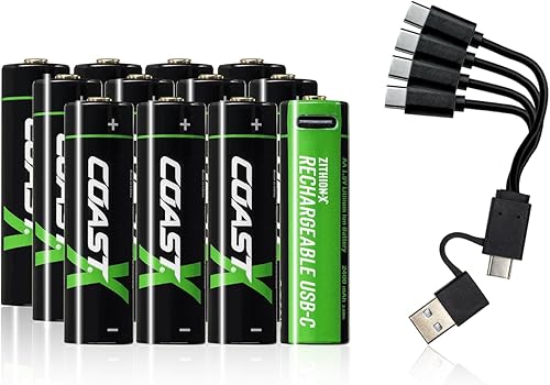 Miniatura 11 de Coast Baterías recargables AA USB-C, ZITHION-X, iones de litio de 1.5 V 2400 mAh, larga duración, se carga menos de 2.5 horas, cable de carga