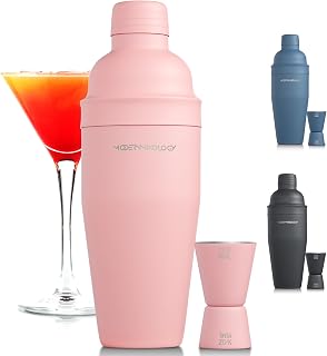 Mixology & Craft Matte Pink Bartender Kit – Cocktail Shaker and Jigger Set, 24oz Drink Mixer with Cap – Home Bar Tools for Mixing Cocktails, Martini, Margarita – Sleek Gift for Men & Women