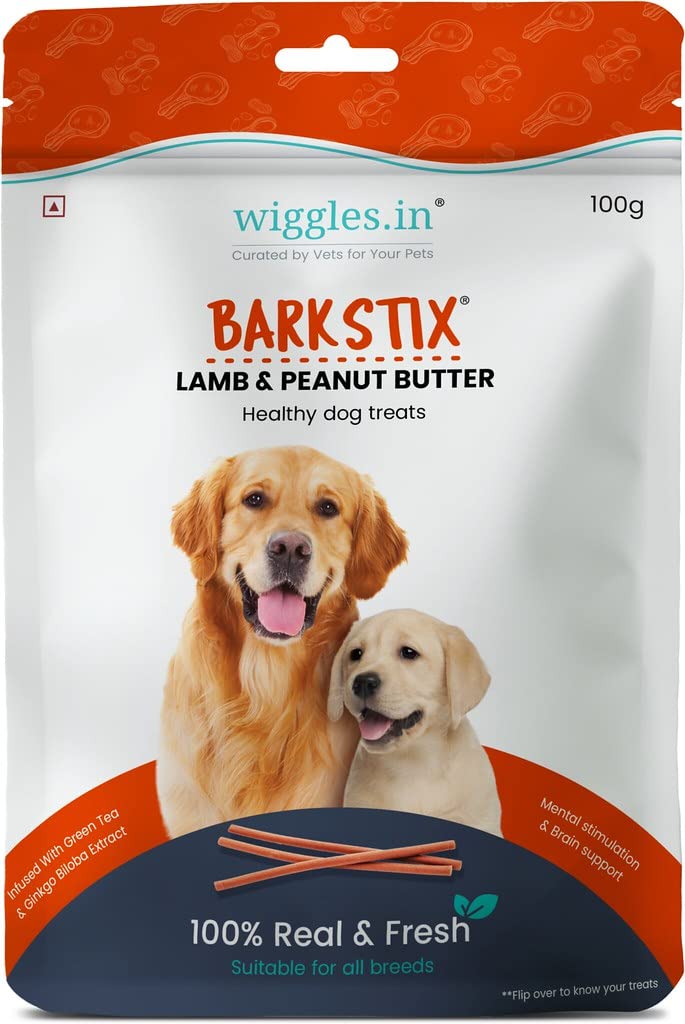 WIGGLES Barkstix Healthy Dog Treats (Lamb & Peanut Butter, 1200gm) | Fresh Chicken Chew Stick for Training Adult Puppies | Boost Health & Vitality with Protein and Omega 6 | For All Life Stages Breeds