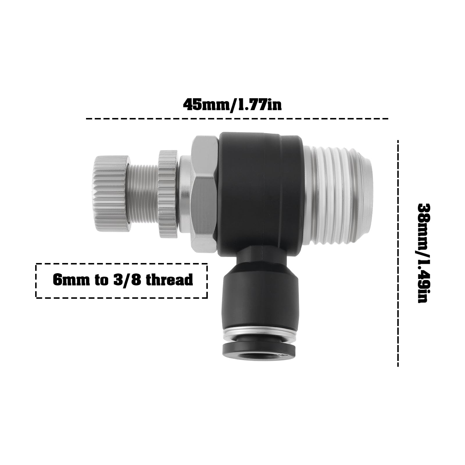 Briny River 2pcs Air Flow Control Valve Connector Push in Pneumatic Flow Control Valve 6mm Turn 3/8 Thread for Air Hose Quick Connection - Image 4