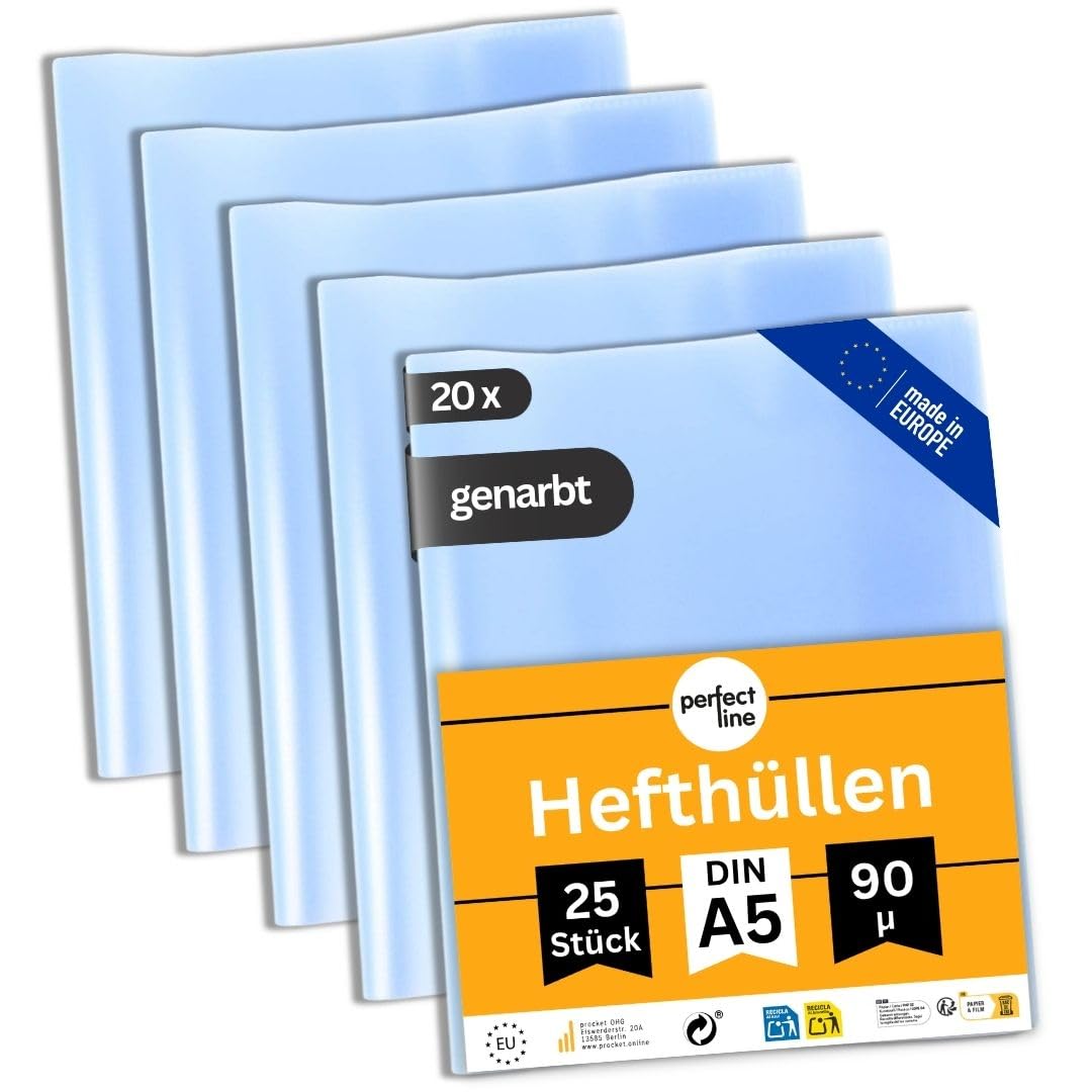 perfect line 500 copertine per quaderni DIN A5, trasparenti, copertina per quaderni in polipropilene riciclabile (PP), (20 set da 25 pezzi)