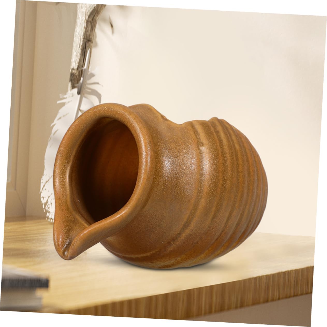 LIFKOME Ceramic Fountain Jar Outdoor Decorative Waterfall Bowl Landscape Jar for Courtyard