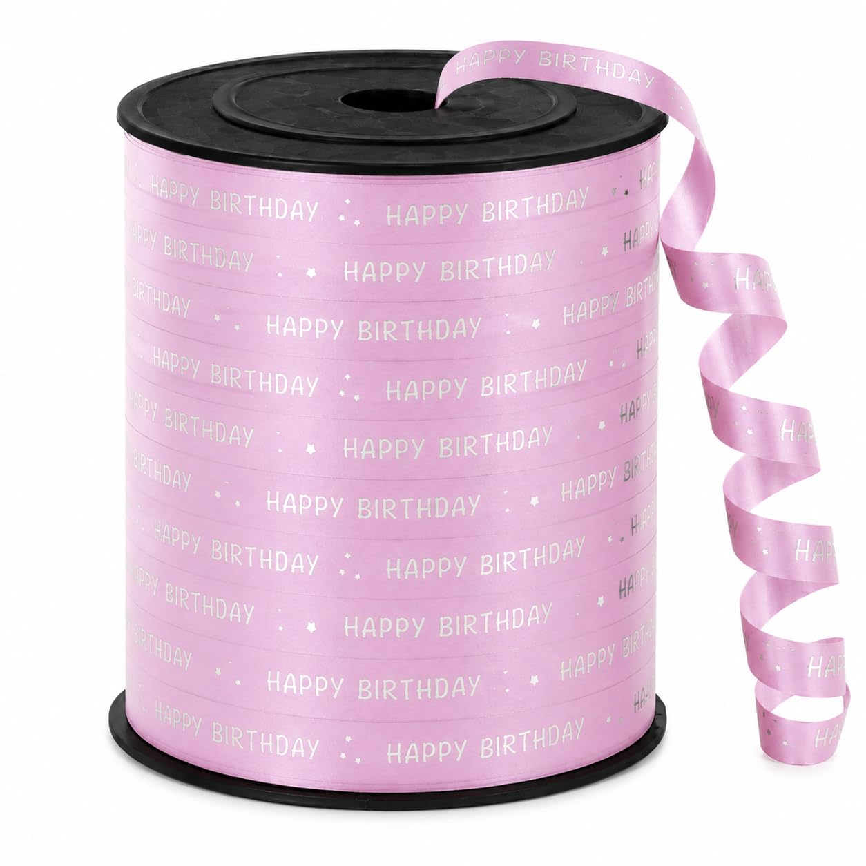 BEISHIDA 250 Yards Pink Happy Birthday Printed Crimped Curling Ribbon Balloon String Roll Gift Wrapping Ribbon for Baby Girl Women Birthday Party Decoration Supplies