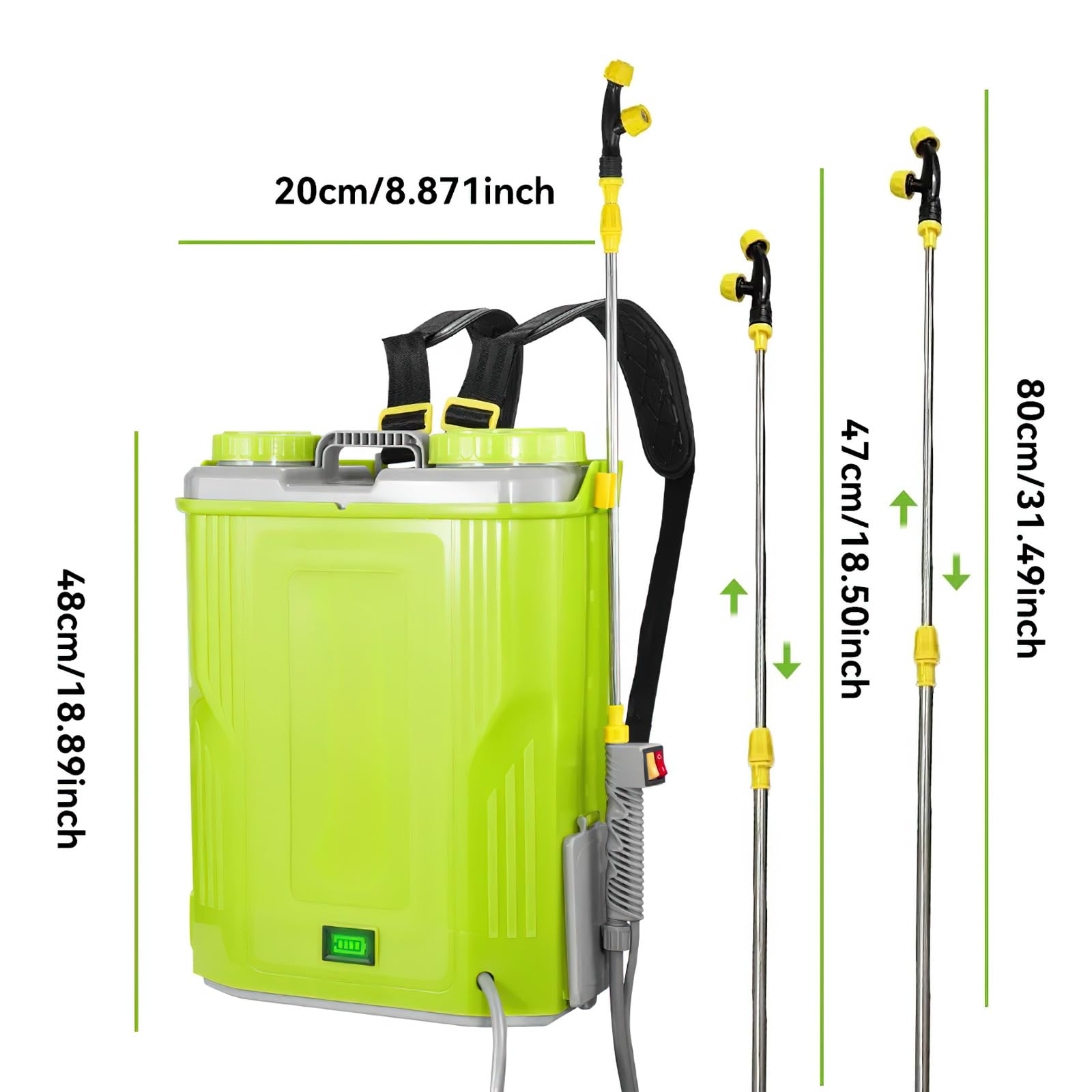 Pulvérisateur à Dos 20L, Pulvérisateur Électrique 21V,5 Buses (Vert)