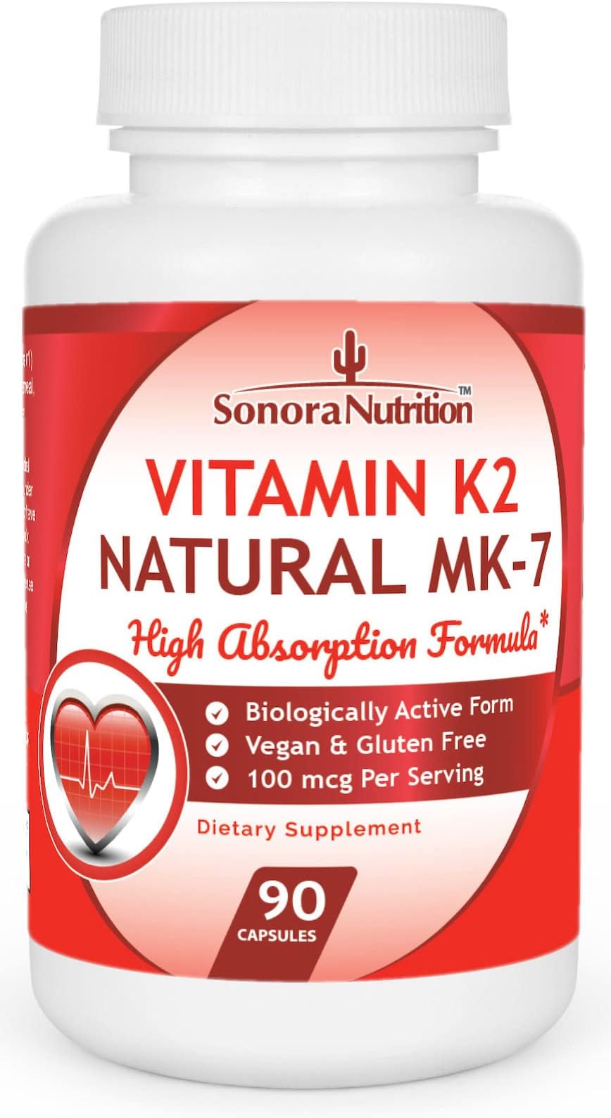 Vitamin K2 Natural MK-7 High Absorption Formula 100 mcg, 90 Capsules