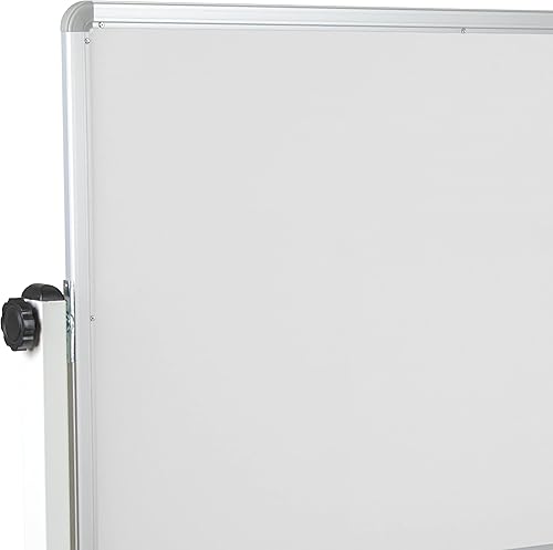 Miniatura 8 de EMMA + OLIVER Tablero de anuncios de corcho móvil reversible de 53 pulgadas de ancho x 59 pulgadas de alto y tablero blanco con bandeja para