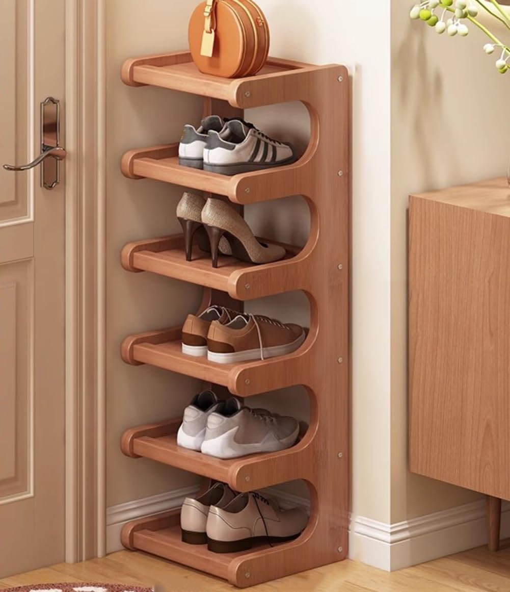 Zapatero de bambú de 8 niveles para armario, estante marrón multifuncional con conectores de cierre de tornillo, 30 x 20 x 117 cm, ideal para niños pequeños