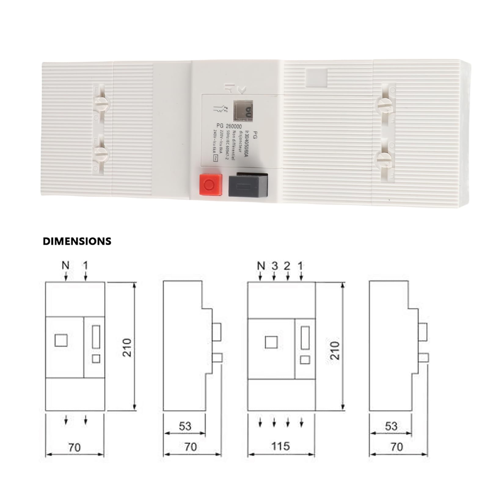 Disjoncteur Différentiel, 30-60A 2 Pôles 50Hz/60Hz Basse Tension Edf su Protection Air Switch Cuit Raccordement abonné Disjoncteur