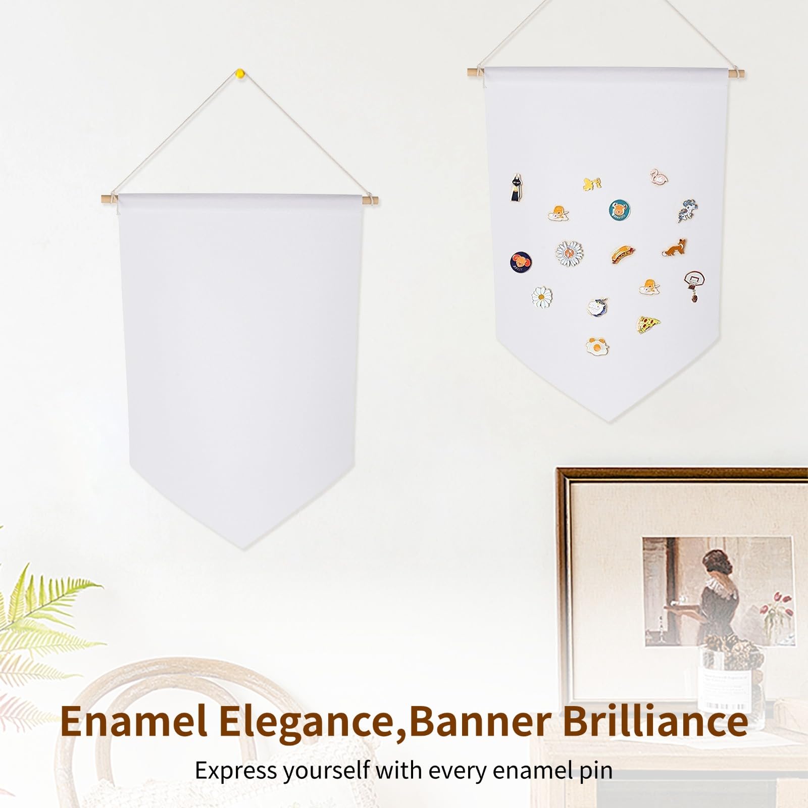 10 Stk. Blanko Canvas Banner, dekorative DIY Wandbanner zum Aufhängen, Wanddisplay-Fahnen für kreative Wandgestaltung, Banner für Emaille-Pins und Anstecknadeln-Sammlung