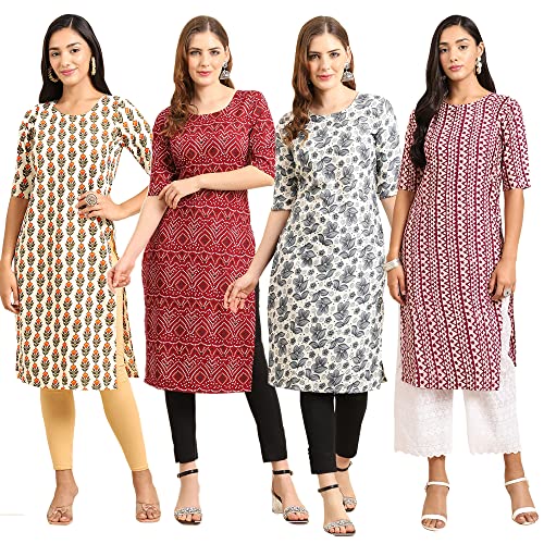 Image of Pinkmint Women's Crepe Digital Print Straight Kurta (Pack of 4)