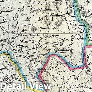 Miniatura 2 de Mapa histórico mapa de Hughes de la península del Peloponeso o el sur de Grecia en la antigüedad, 1867, arte de pared vintage 24in x 32in
