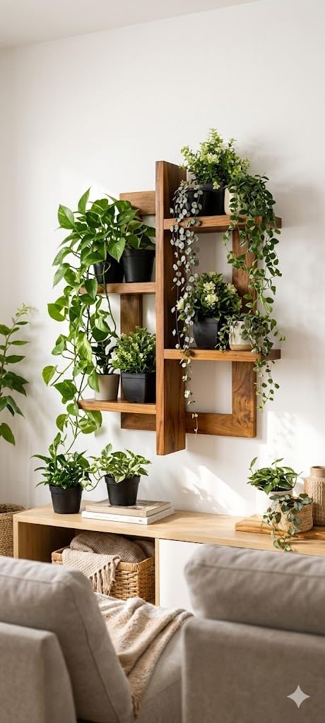 Wooden Wall Mounted Plant Shelf 3 Tier Display Rack Natural Mango Wood Indoor Plant Holder Living Room Wall Decor Flower Pot Storage Shelf Home Decoration-image-32
