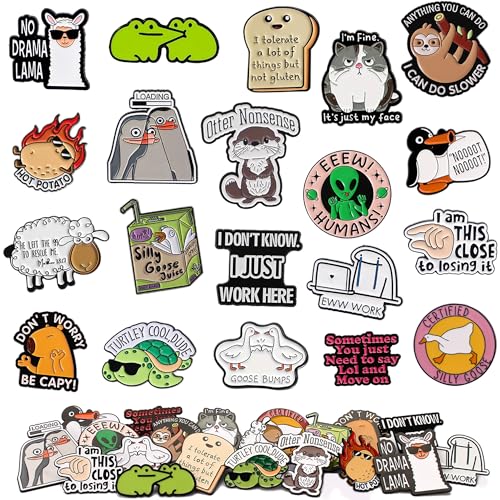 20 Pcs Funny Enamel Pins Collection Cute Pin Badges Bulk Cool Pins Badges for Adults Collectors Teens for Backpacks Hats Bags (Cartoon Style)