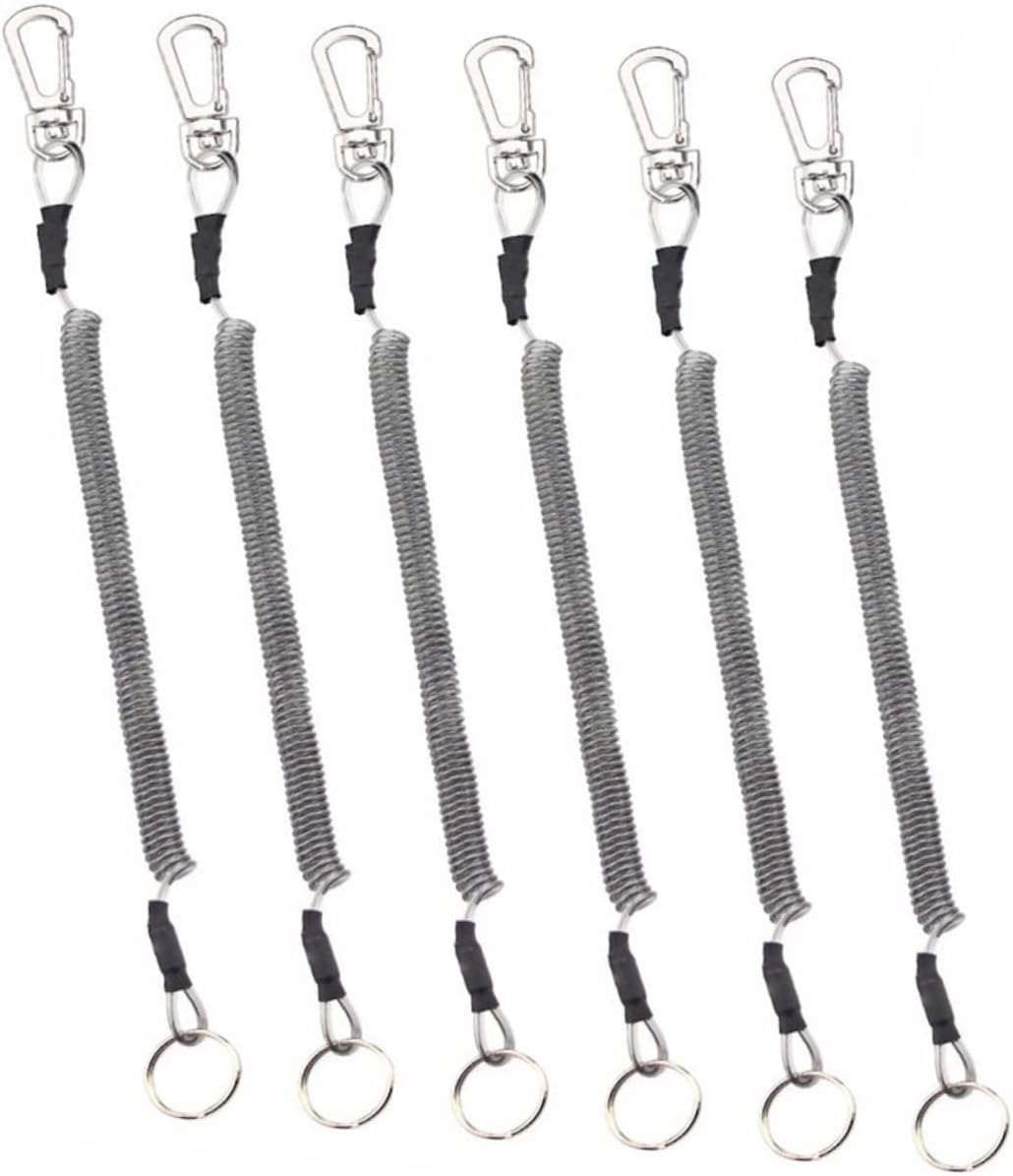6Pcs Fishing Coiled Lanyard 1.5m Sturdy Steel Wire Rope for Fishing Elastic Tool for Men and Women for Outdoor Gear and Accessories