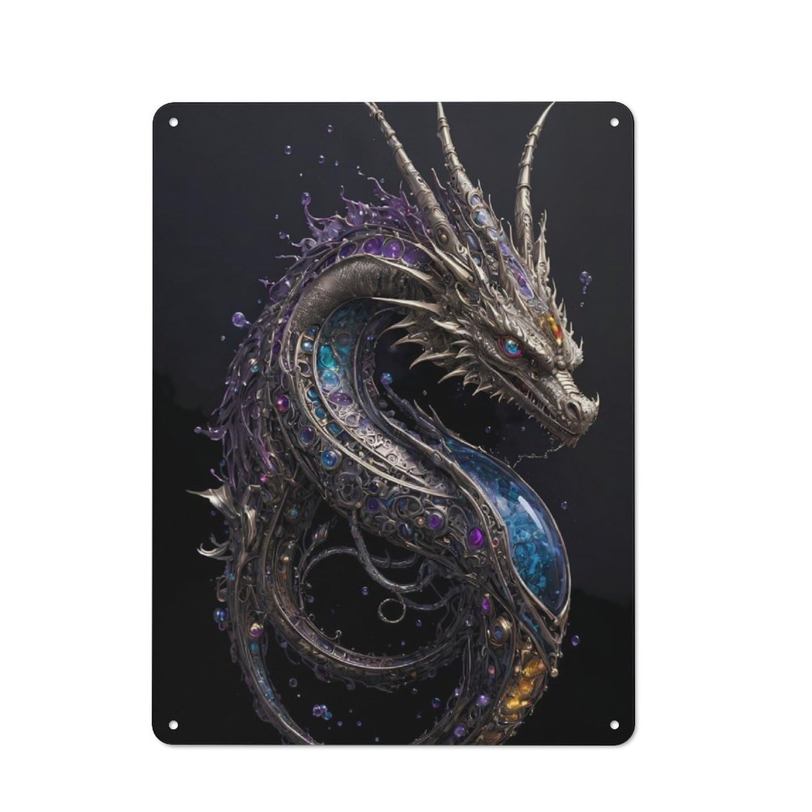 Junmoney Water Steampunk Dragon Metal Sign 40X30cm With For Workshop Wall, Rustic Decor, For Garage, Workshop And Man Cave Decoration