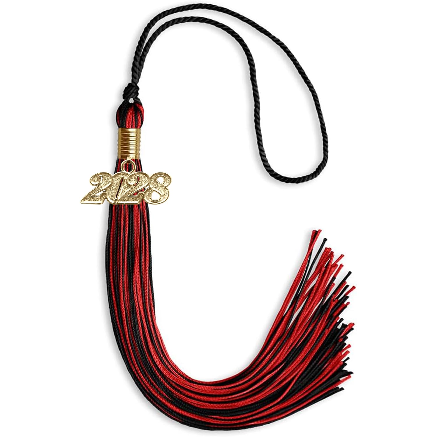 Endea Graduation Mixed Double Color Tassel with Gold Date Drop (Black/Red, 2028)