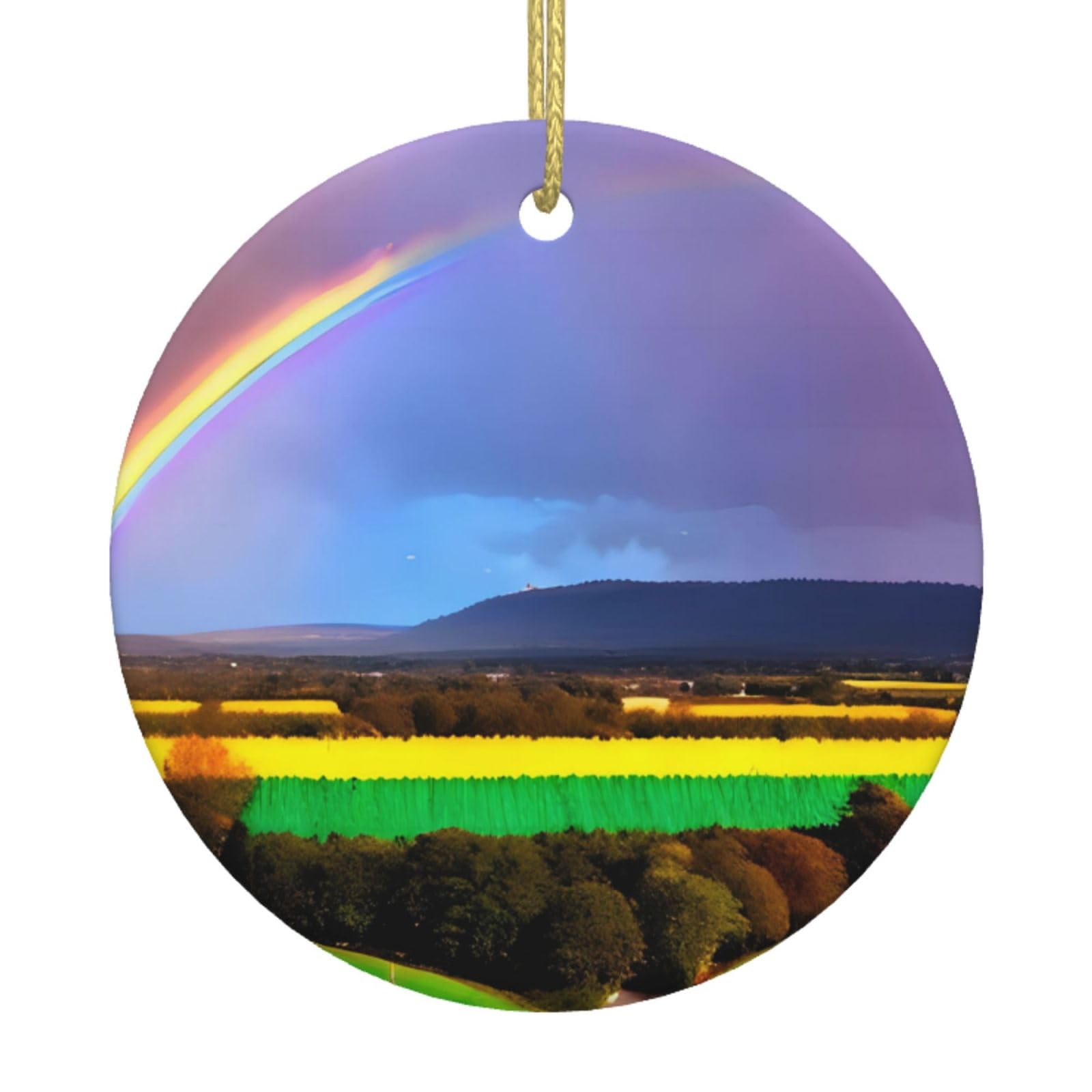 Evening Rainbow Printed Christmas Tree Ceramic Ornaments Holiday Decoration Christmas Unique Pendant for Christmas Party