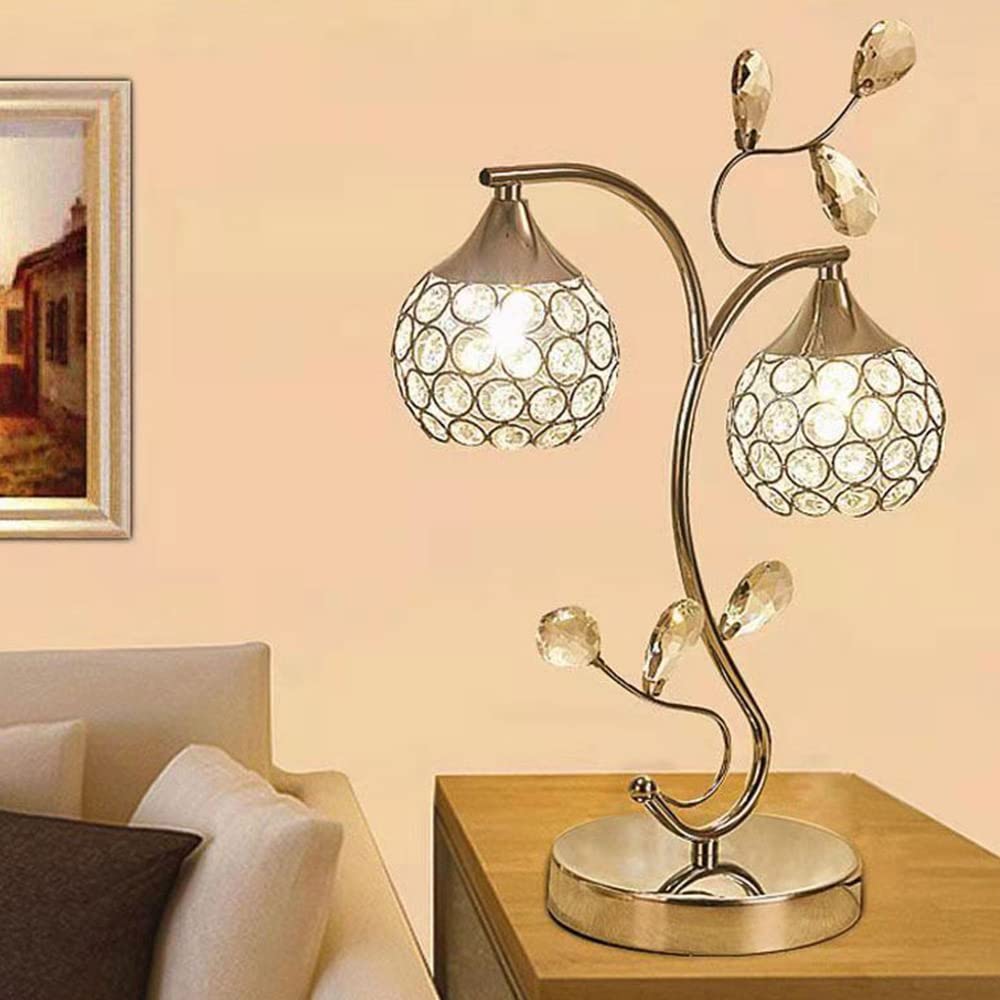 Mengjay Lampada da tavolo in cristallo Elegante lampada da comodino con paralume in cristallo argento Lampada da comodino decorativa E27 Lampada da Notte per camera da letto Soggiorno