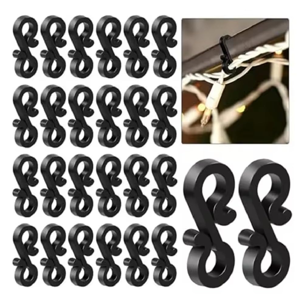 130 Black Gutter Hooks – Mini S-Shaped Clips for Christmas, Fairy & Icicle Lights – Weatherproof Fascia Hooks for Roof, Gutters & Outdoor Holiday Decorations – Easy Install & Reusable Light Hangers