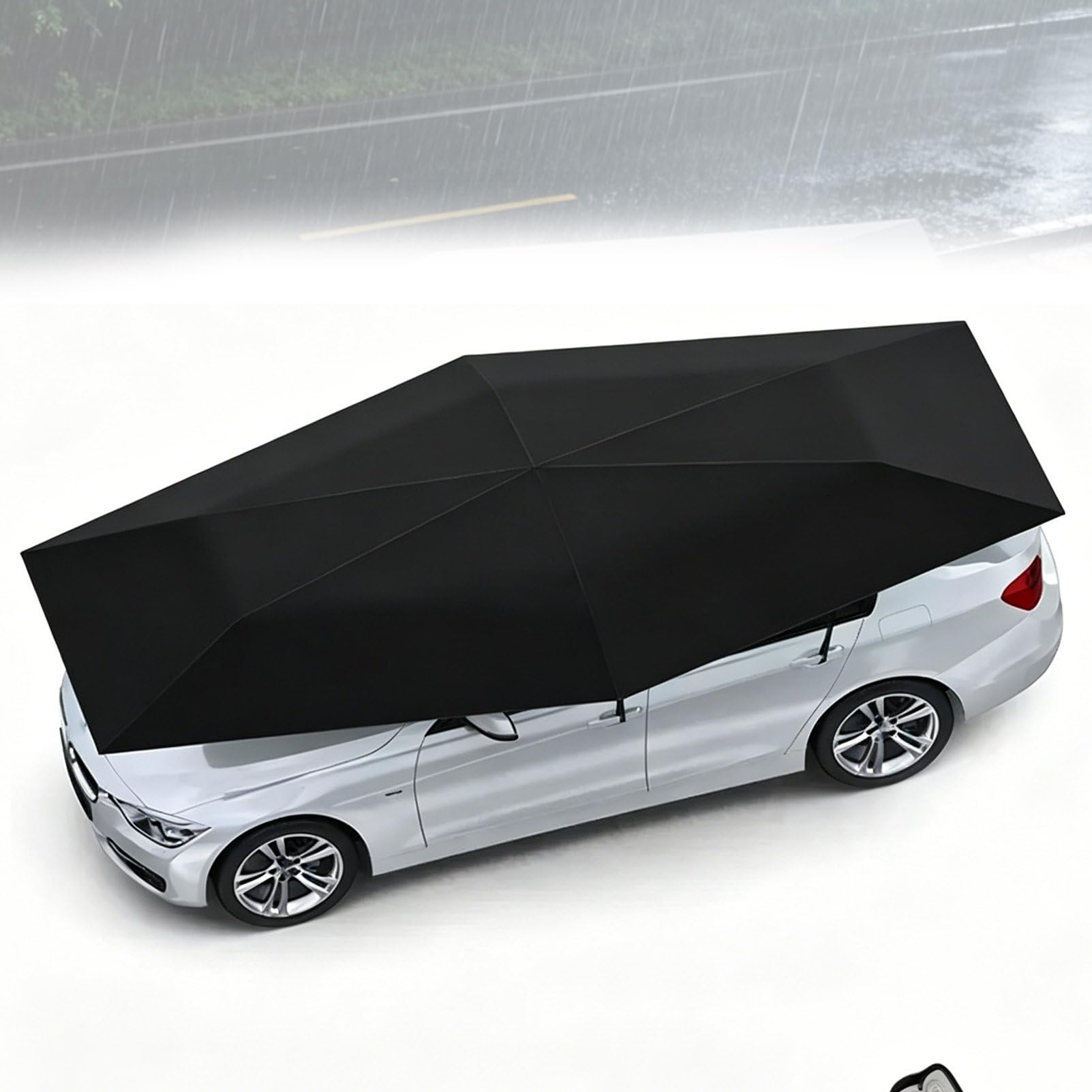 Pvxa 2-in-1 automatic carport and outdoor umbrella, Fully Automatic Car Umbrella with Remote Control,for Outdoor Vehicle Protection Driveway Parking Black-5.2M