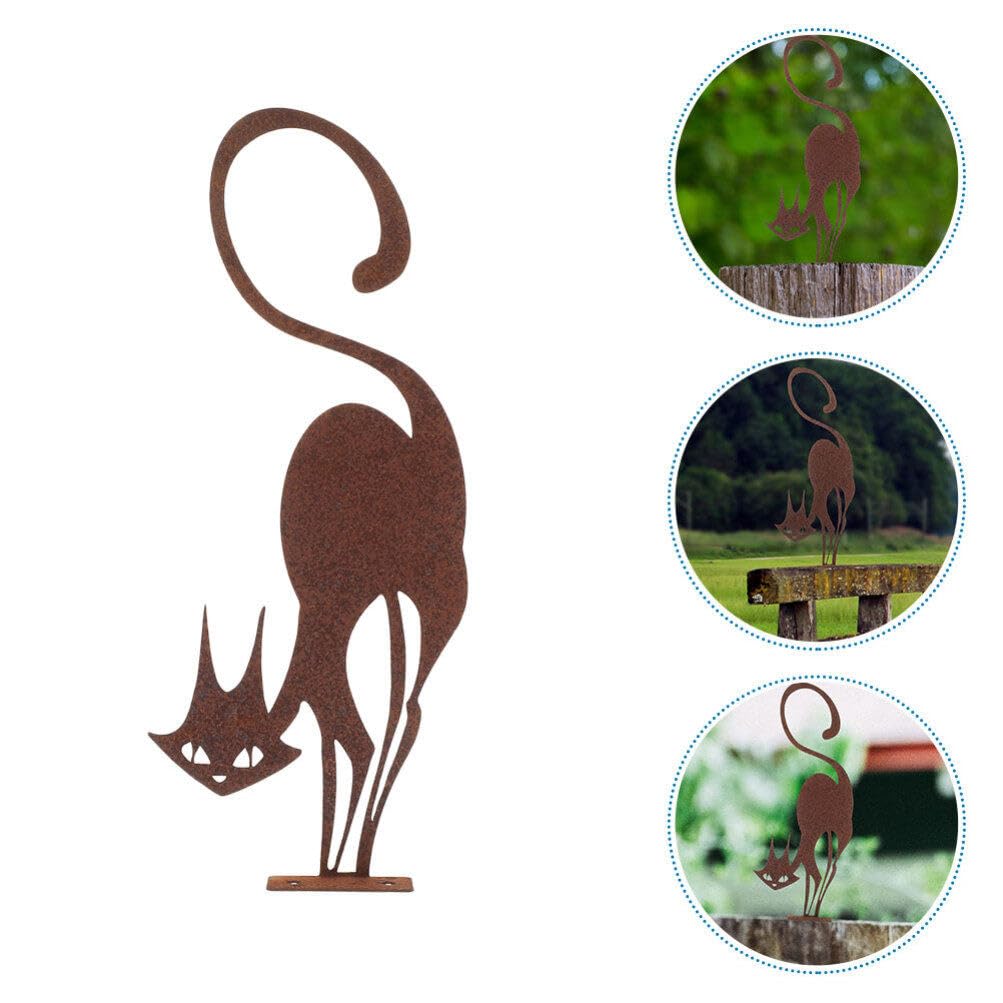 INOOMP Adorabile Statua Di Gatto Arrugginito Decorazione Da Giardino Per Gatti Scultura Rustica in Metallo