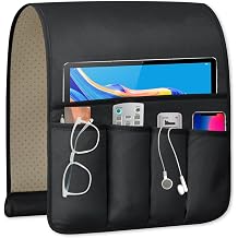 TV Remote Control Holder Couch Caddy, Non-slip Bedside Caddy Organizer with 5 Pockets for Key Glasses Phone Magazine Holders Black, 35"x12.4"