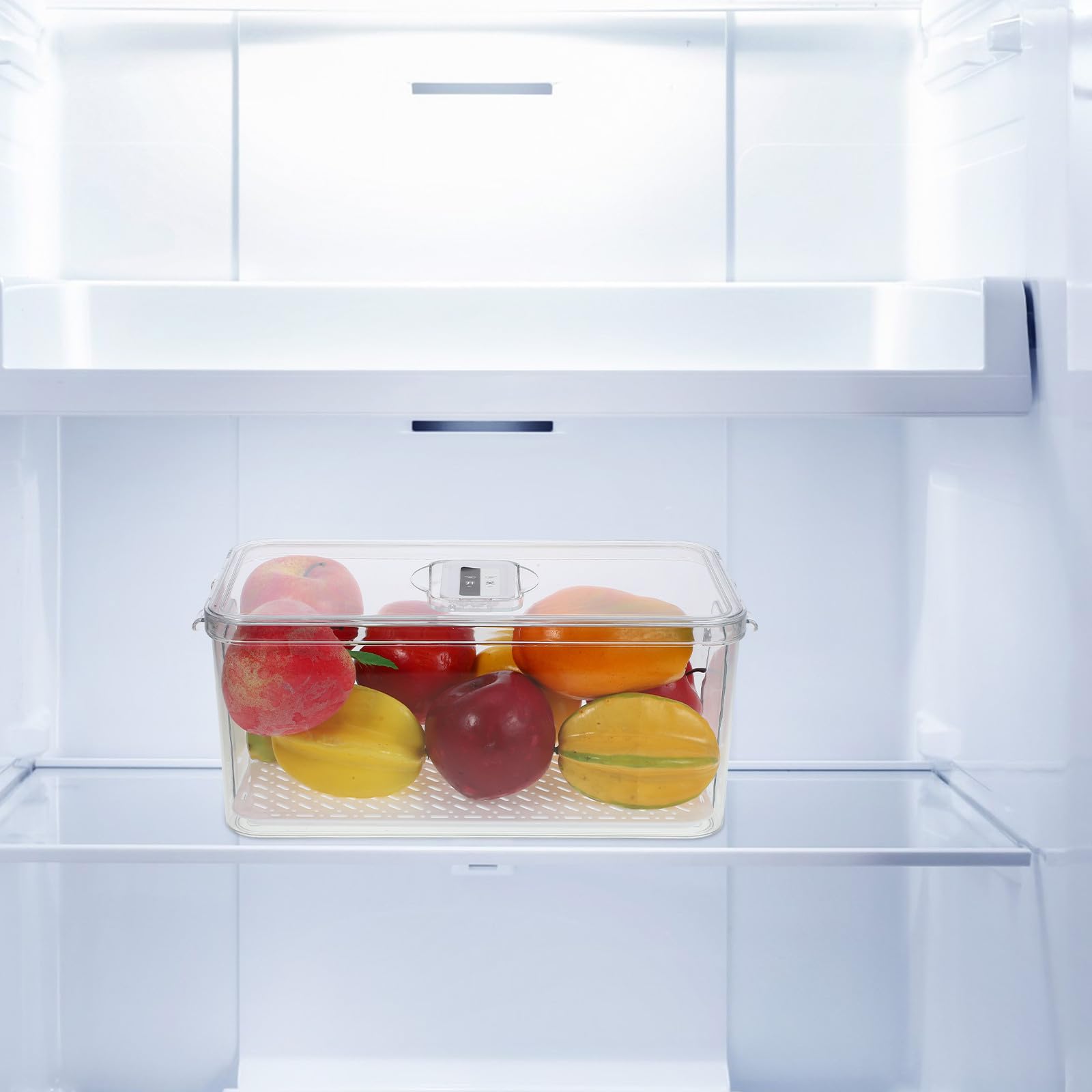 Didiseaon Organizador de Cocina Transparente Tapa y Escurridor, Contenedor Hermético para Frutas y Pan, Caja Apilable para Refrigerador y Congelador, Adecuado para Almacenar Reutilizable