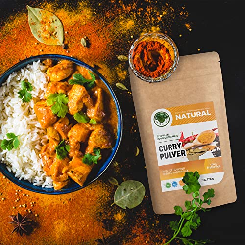 Natural Welt Curry Pulver Currypulver indisch Madras Richtung mild 225g golden Curry Gewürzmischung I Premium Qualität I 100% natürlich I ohne Zusätze